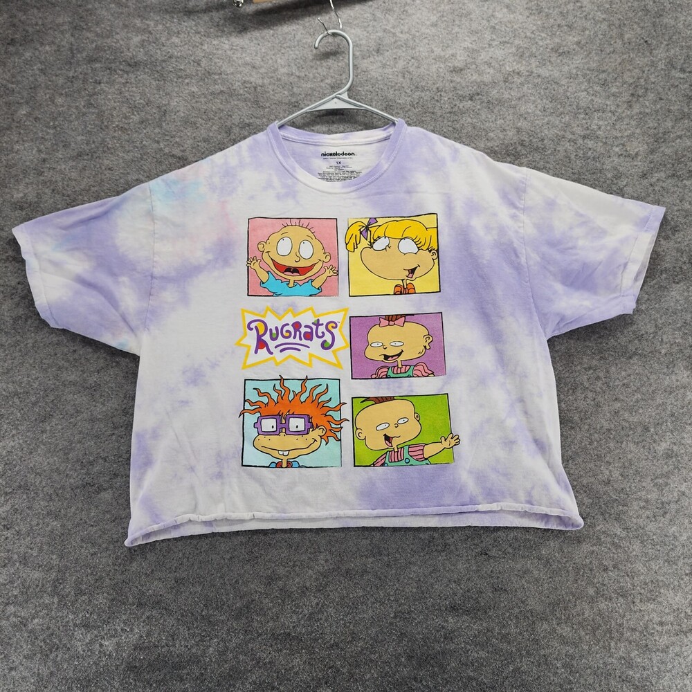 Rugrats Shirt Womens 1X Cropped Nickelodeon Short Sleeve Purple Tie Dye